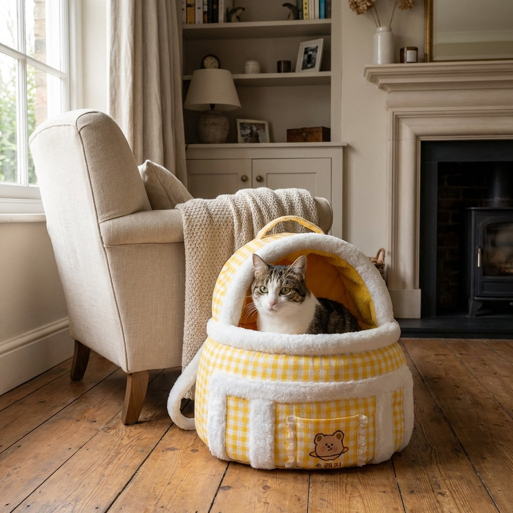 Plush Cat Carrier Bag with Dome Opening | Fleece Lining | M / L