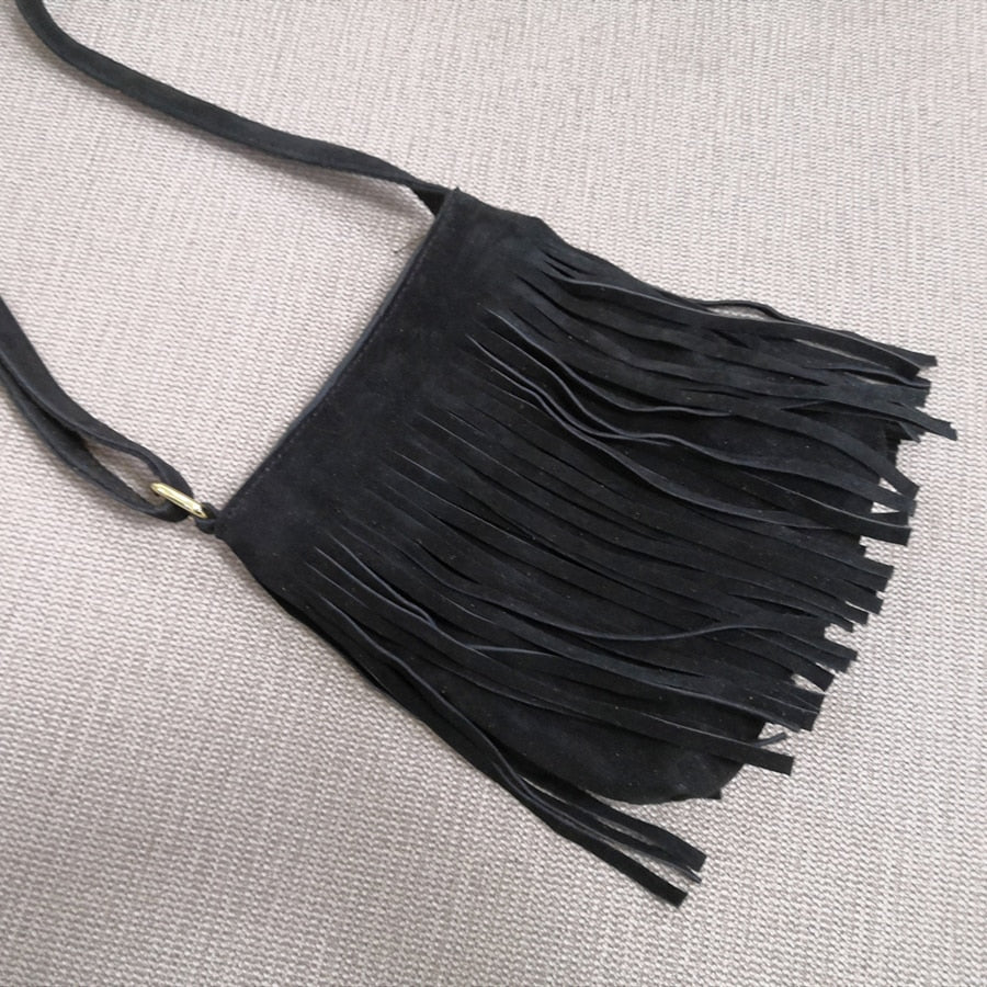 Genuine Leather Fringe Shoulder Bag – Vintage Boho Style