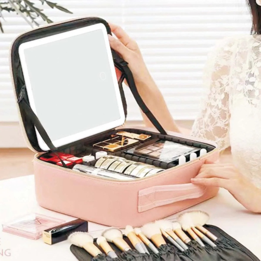 Professional makeup with LED lights and makeup convenient makeup with mirror toolbox storage bag Storage box Cosmetic mirror