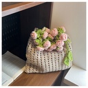 Women Elegant Knitting Handbag Large Capacity Flower Crochet Shoulder Bag Stylish Knitted Handbag Shopping Dating Handbag