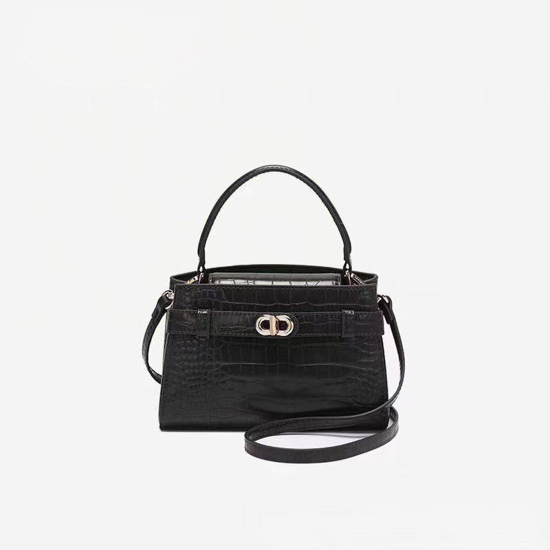 Advanced crocodile pattern lock buckle small square bag, fashionable and versatile metal