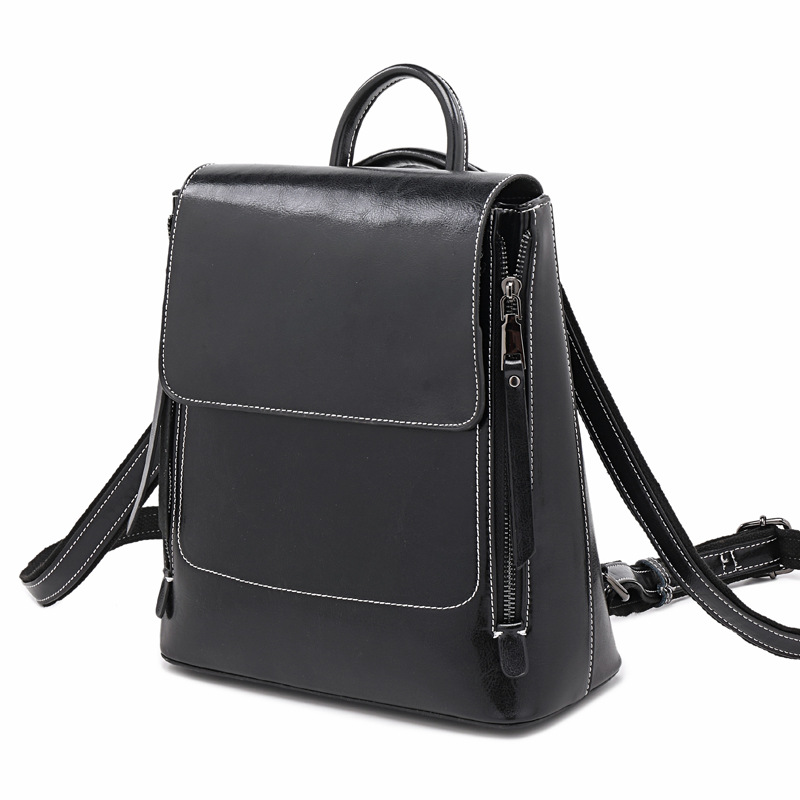 2025 new genuine leather women's backpack with European and American style, fashionable trend, oil wax retro cowhide women's backpack