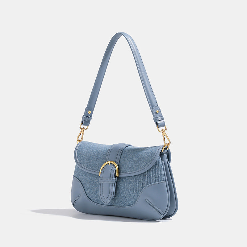 Price 10.28 USD,Weight 640g Retro Denim Blue Underarm Bag Women
