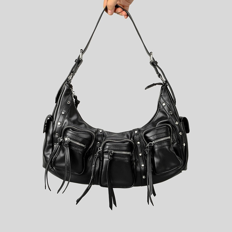 Price 14.76 USD, Weight 649g One Shoulder Punk Tassel Large Capacity Motorcycle Bag Women