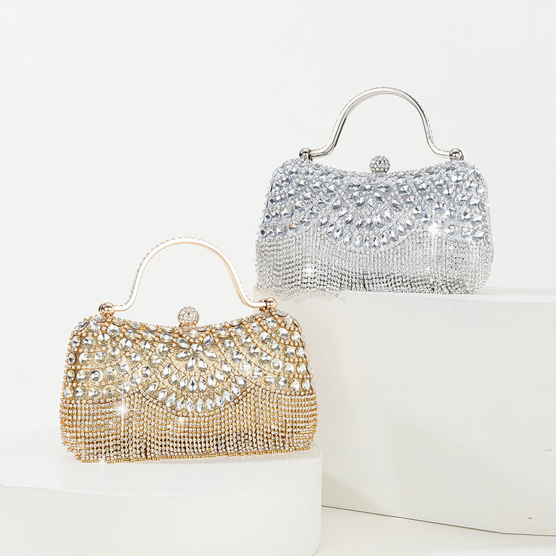 price 7.25usd weight 486g Rhinestone Tassel Portable Chain Box Dinner Bag Women