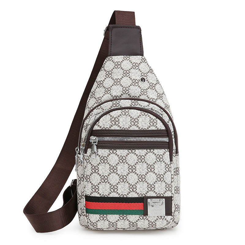price 2.55usd weight 200g New Contrast Color PU Soft Leather Casual Chest Bag Men And Women Crossbody Tide Travel Fashion Small Backpack