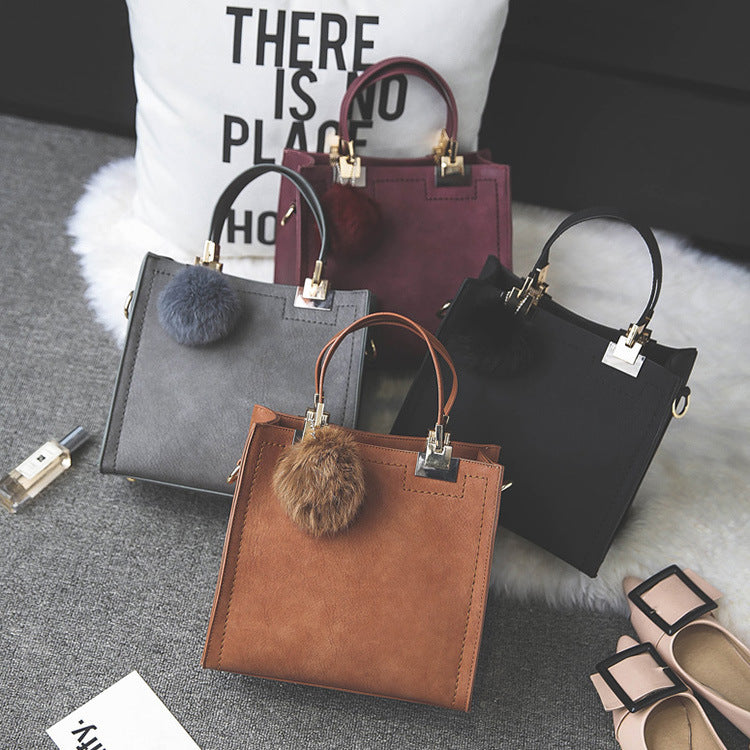 Price 7.00 USD - Weight 684g Factory wholesale hair ball bag handbag shoulder bag simple small scrub bag retro shoulder bag girls cross