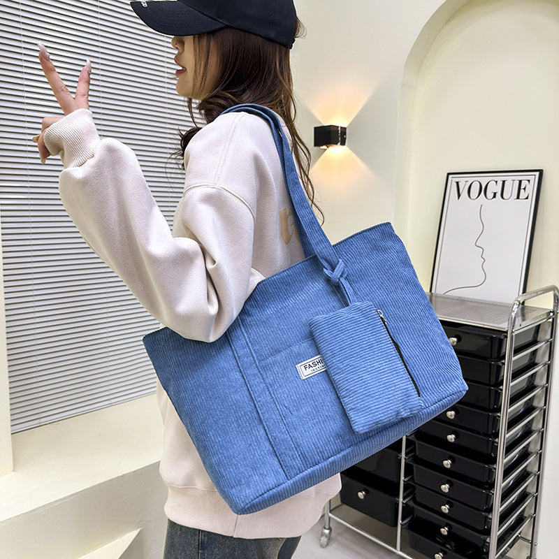 Price 2.71usd weight 250g Large-capacity Corduroy Shoulder Bag With Small Woman Purses Composite Bag Solid Color Handbags For Women Winter And Spring