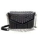 JIEROTYX Fashion Tassel Diamonds Brand Design Mini Chain Shoulder Bag Crossbody Black Leather Rivets Female Bolsa Sac A Main