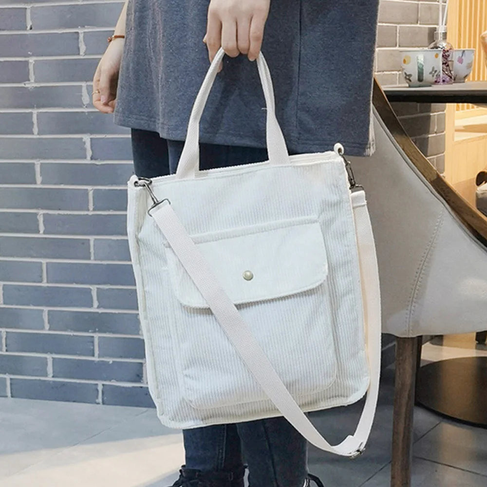 Damen Cord Schultertasche – Große Tote Bag für Alltag & Shopping