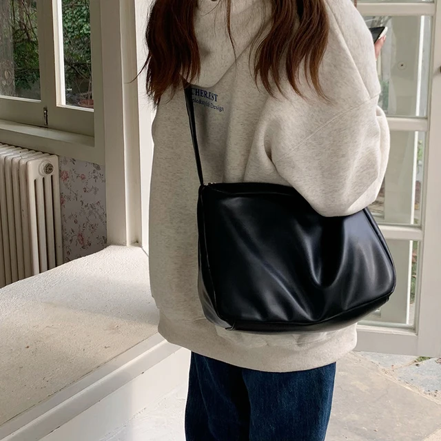 Neue einfarbige pu weiches Leder Damen Umhängetasche mit großer Kapazität kleine Pendler College Student Klasse Schulter tasche