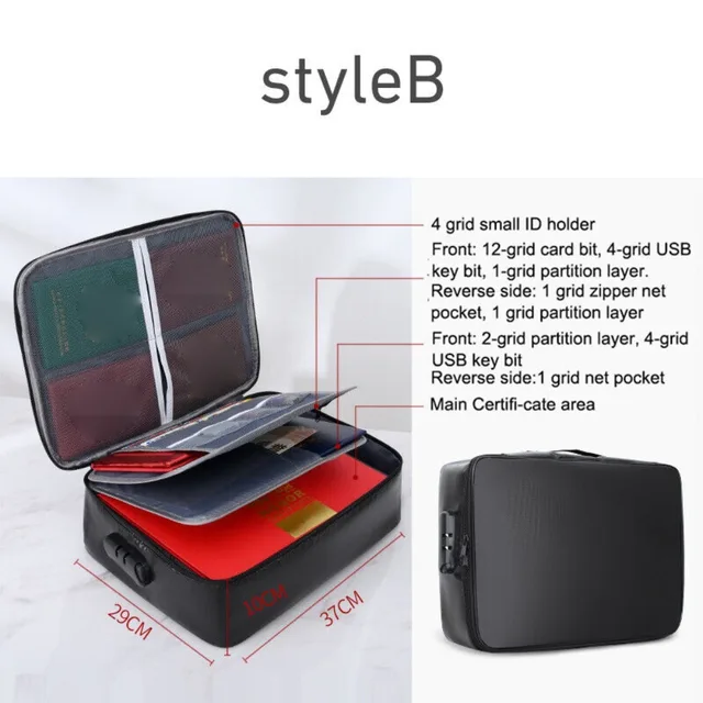 Large Capacity Document Storage Bag Three-layer Fireproof Material Fire Resistant Storage Bag Lockable Waterproof