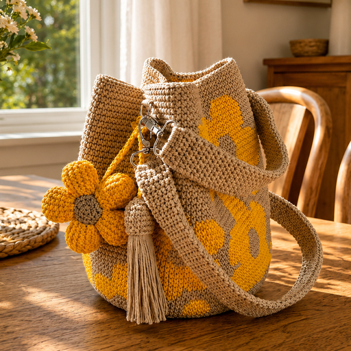 Handmade Crochet Flower Bag Yellow