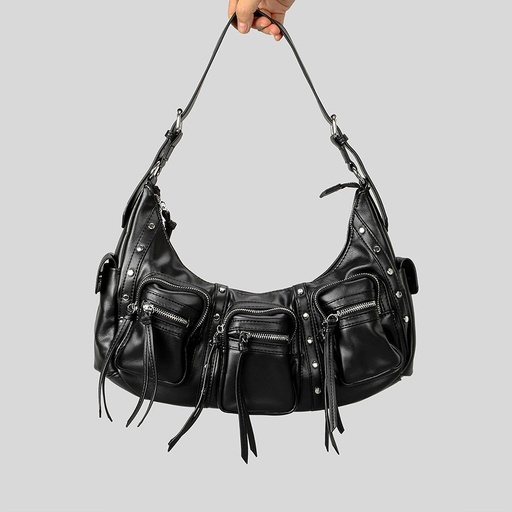 Price 14.76 USD, Weight 649g One Shoulder Punk Tassel Large Capacity Motorcycle Bag Women