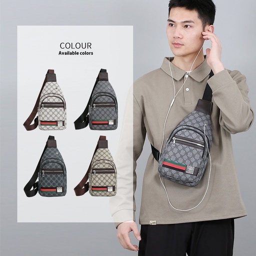 price 2.55usd weight 200g New Contrast Color PU Soft Leather Casual Chest Bag Men And Women Crossbody Tide Travel Fashion Small Backpack