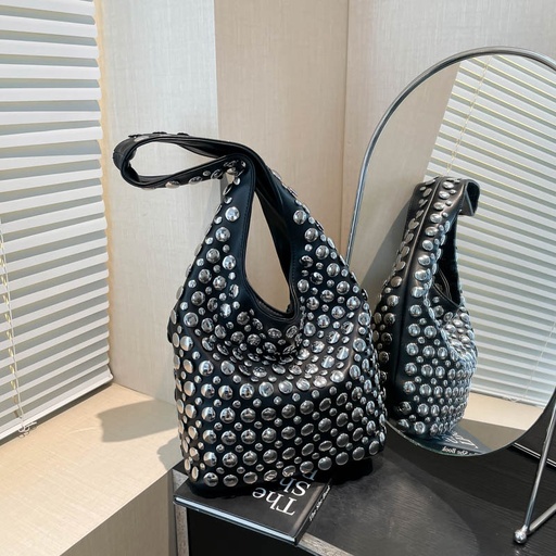 Women's new punk rivet inlaid leopard print frosted bucket bag European and American style women's diagonal shoulder bag