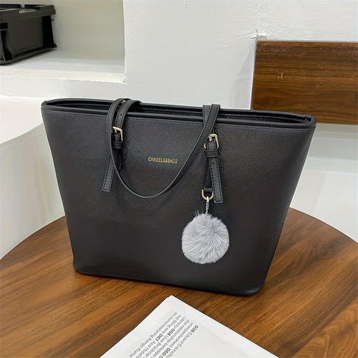 Elegante Schwarze Tote Bag mit Pom Pom – All Season Style für Damen