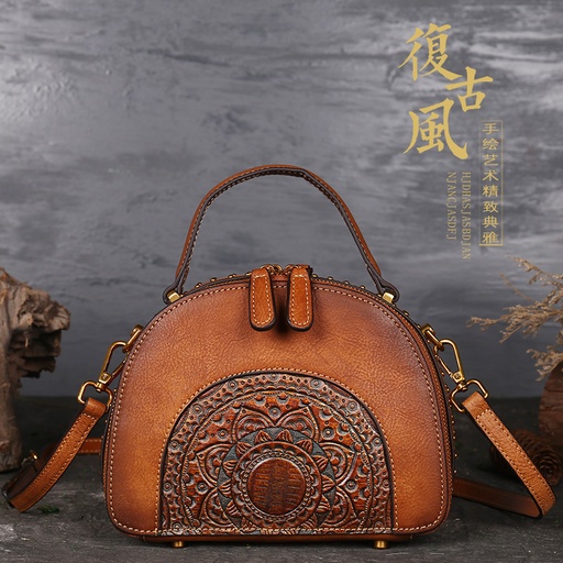 New retro leather handbag for women, ethnic style fashion shoulder bag, top layer cowhide versatile crossbody bag