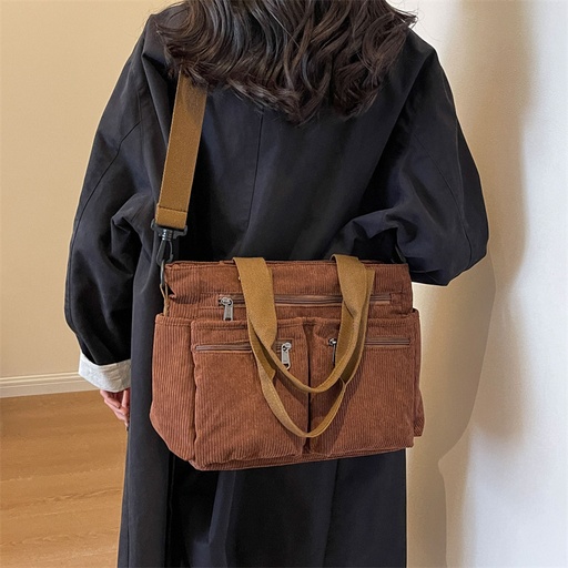 Large capacity striped velvet women's bag new Korean version simple women's shoulder crossbody bag Ruiying girls' corduroy handbag