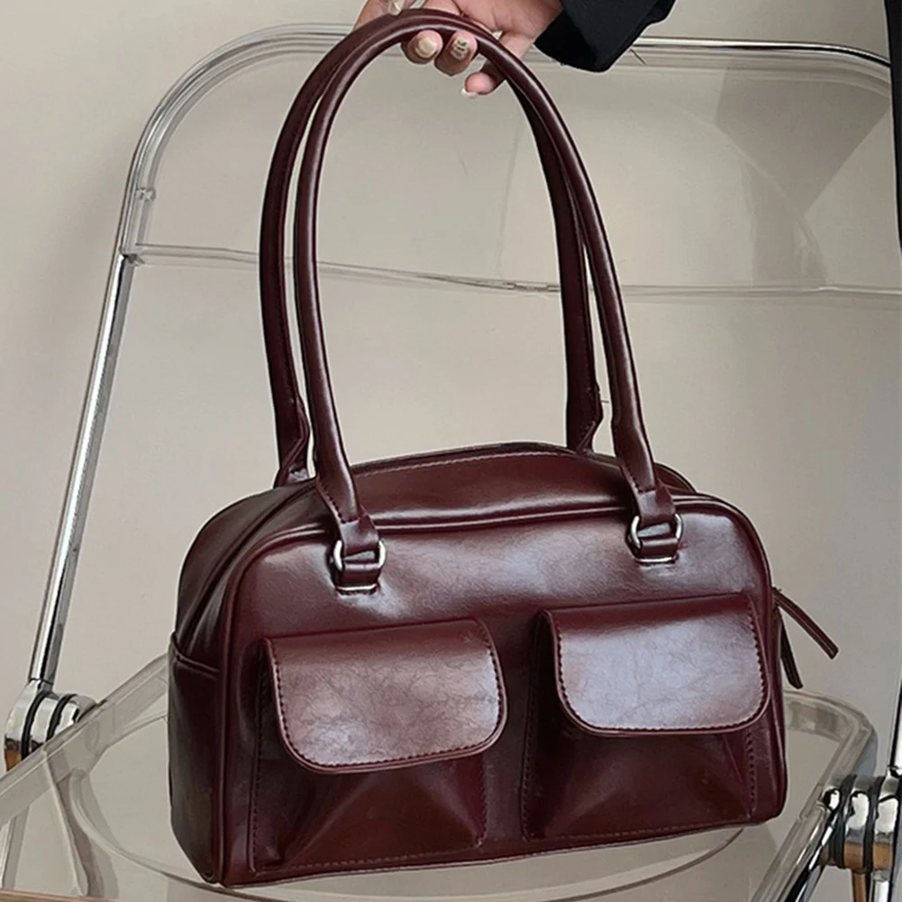 Retro Damen Schulranzen Hobo Tasche Pu Leder Einkaufstasche Mode solide Designer Achsel Tasche lässig Doppelt asche Hand Achsel Tasche