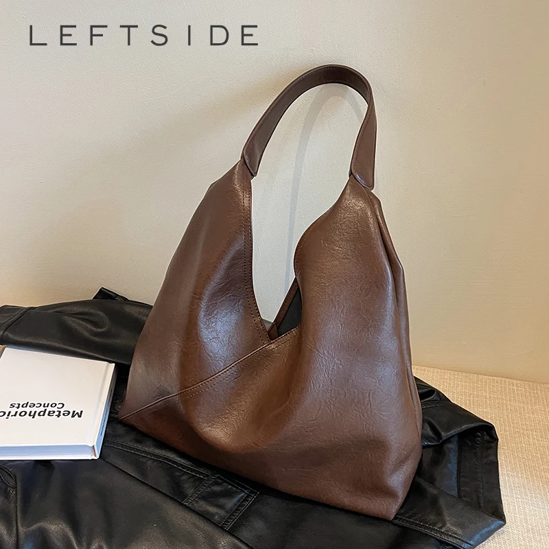 Leftside Fashion Design Leder Umhängetasche für Frauen neigen weibliche einfache große Achsel Hobo Tasche Handtaschen und Geldbörsen
