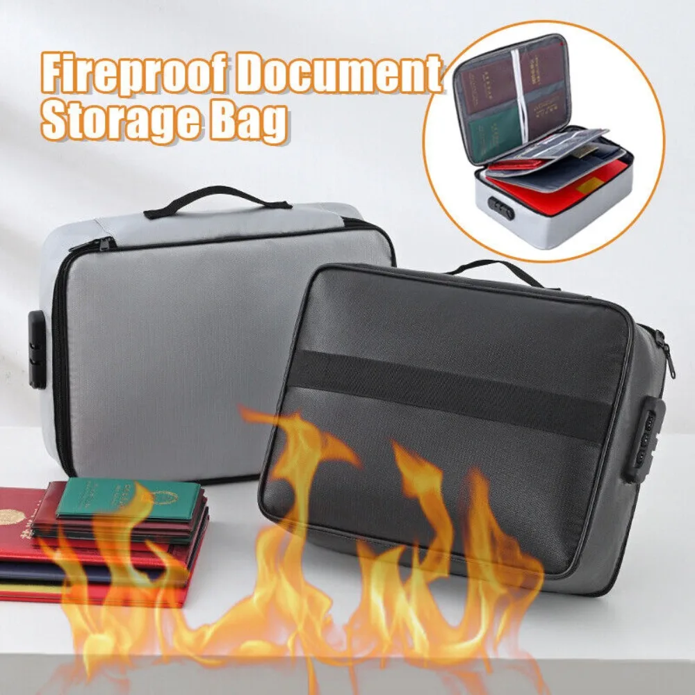 Large Capacity Document Storage Bag Three-layer Fireproof Material Fire Resistant Storage Bag Lockable Waterproof