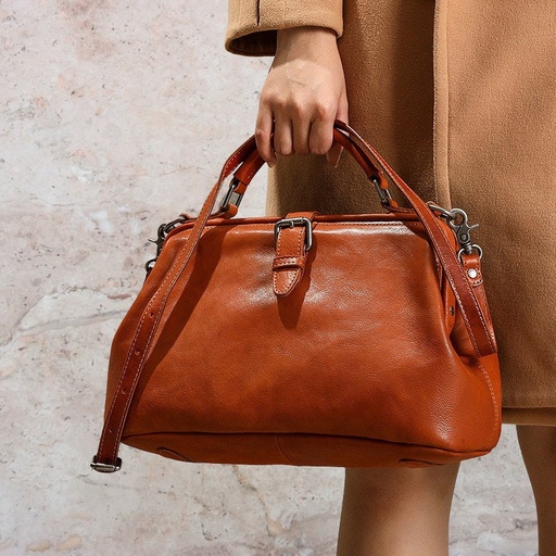 Vegetable Tanning Tree Jelly Leather Retro Women's Bag Handmade Polished Cowhide Women's One Shoulder Crossbody Handheld Doctor's Bag